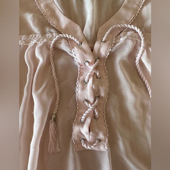 The Kooples romantic sheer tie shirt with peasant sleeves lace detail - Large - Picture 4 of 7